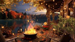 Autumn Ambience by the LakeCozy Porch with Rain Sounds, fall leaves & Crackling Fireplace