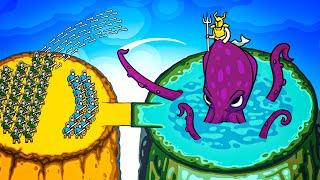 Giant ARMY vs Kraken Lord Boss Fight Invasion Army in Circle Empires Rivals Multiplayer Gameplay!
