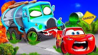 Big & Small:McQueen and Mater VS Tanker Truck zombie Slime apocalypse cars in BeamNG.drive