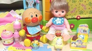 Anpanman & baby doll Meru-Chan go to the Ice cream shop アンパンマンとメルちゃん入門セットで西松屋のアイスクリーム屋さんをしました。