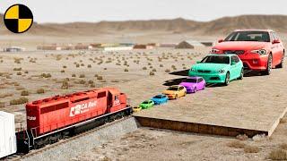 Big & Small Cars vs Train Head-on BeamNG.Drive