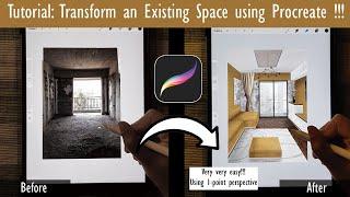 *Easy Tutorial*  How to create 1-Point Perspective Interior transformation sketch using procreate ??