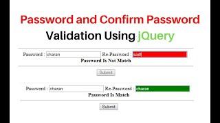password and retype confirm password validation in jquery
