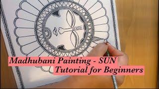 Madhubani Painting for BeginnersII Mithila Art II How to paint a SUN on CanvasII Tutorial in HindiII