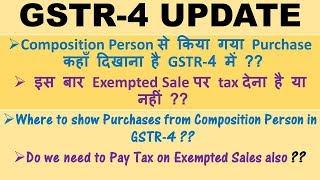 GSTR 4 UPDATE, Composition Purchase in GSTR 4, Tax on Exempted Sales, How to file GSTR 4