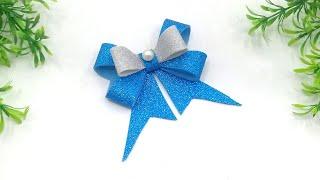 Make Simple Bow For Christmas | Easy Bow With Glitter Foamiran Sheets