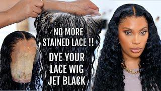 DYE YOUR LACE WIG JET BLACK USING BOX HAIR DYE| NO STAINED LACE