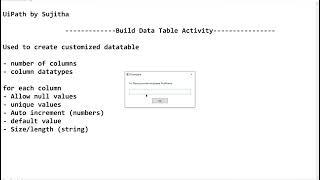 Build DataTable Activity example to create Data table in UiPath