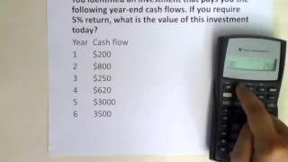 Present Value (PV) of a stream of mixed cash flows using TI BAII Plus calculator