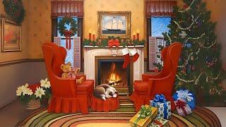 Cozy Up by the FIREPLACE This Christmas  Oldies playing in another room  w/ crackling fire ASMR