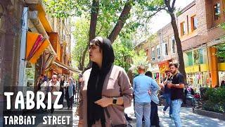 A Summer Stroll on Tabriz's Tarbiat Street: Noon Shopping and People Watching