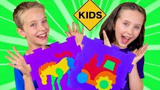 Learn English Colors! Animal Engine Floor Puzzles with Sign Post Kids!