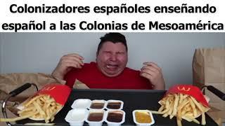 Colonizadores españoles enseñando español a las Colonias de Mesoamérica