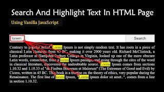 Search And Highlight Text In HTML Page Using JavaScript | JavaScript Project