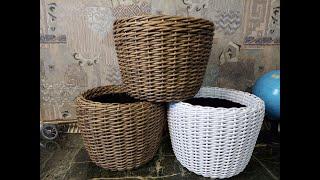 Кашпо из ротанга своими руками. Пошаговый мастер класс для новичков. Handmade rattan flowerpot.