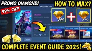 NEW !! HOW TO GET MAX PROMO DIAMONDS 2025? (LOGIN & CLAIM) | PROMO CARNIVAL EVENT - MLBB