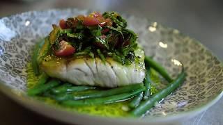 CRISPY SKINNED BARRAMUNDI WITH SUMMERY SAUCE VIERGE for 1