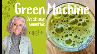 Green machine breakfast smoothie packed with fresh veggies and Matcha tea.