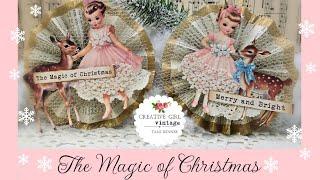 How to make a beautiful MAGIC OF CHRISTMAS ornament VINTAGE book page rosette with crepe paper