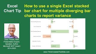 How to use a single Excel stacked bar chart for multiple diverging bar charts to report variance