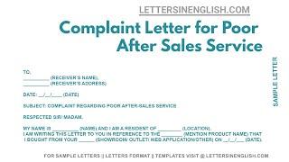 Complaint Letter for Poor After Sales Service - Sample Letter for Poor After Sales Service