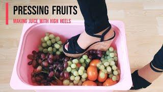 Pressing grapes and oranges with high heels to make healthy juice #crush #asmr #shoes
