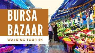 Bursa Historical Grand Bazaar walking tour in a rainy day: 4K resolution