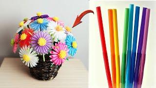 How to Make Flower With Drinking Straw - DIY Flower - Straw Craft Idea