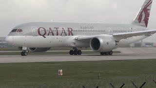Qatar Boeing 787-8 Dreamliner Close-up Takeoff from Manchester Airport