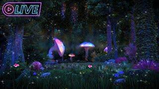 24/7 Enchanted Forest Night Ambience  Mystical atmosphere, calming nature sounds & occasional rain