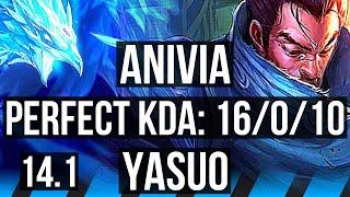 ANIVIA vs YASUO (MID) | 16/0/10, Legendary, 7 solo kills, 300+ games | KR Master | 14.1