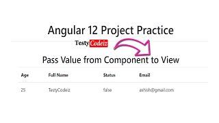 Angular 12 Project practice, Pass Value from Component to view in Angular, Angular with TestyCodeiz