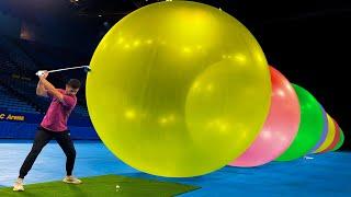 How Many Giant Balloons Stops A Golf Ball??