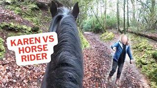 Horse rider confronts dog walking Karen! 