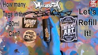 Montana Black 50ml spray can refill and review (how many tags)