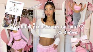 pink pilates princess try on haul  flare leggings, mini skirts + more!  ft. halara
