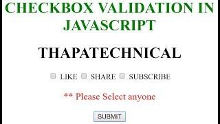 Checkbox Validation using JavaScript in Hindi 2017