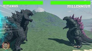 New Titanus vs Millennium Godzilla Fight With Healthbars - Roblox