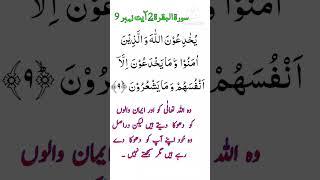 Quran Surah Baqarah Ayat No 9 Urdu Translation 