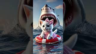 Cat dad bravely saves daughtershark disperses！ #ai #story #catshorts#aicat#funnymeow8#funnymeow