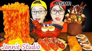 ASMR Grilled Beef Tripe, Tokbokki, Korean Noodles, Gimbap with Cookie Ice Blended | Jannie Studio