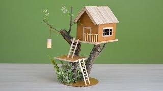 Wow! a house on a tree | making a small cardboard house  with light