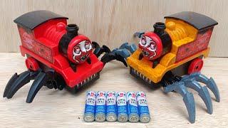 unboxing mainan kereta thomas hantu,thomas exe,train monster,kereta laba-laba kuning dan merah