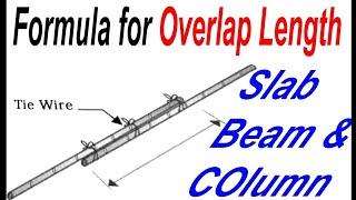 How to calculate the over-lapping length of steel bars in slab,column and beam in Hindi