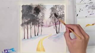 Hi View - #8 How to Draw Snowny Winter Forest Step by Step