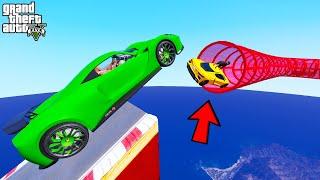 FRANKLIN TRIED IMPOSSIBLE JUMP INTO TUBE PARKOUR RAMP CHALLENGE GTA 5 | SHINCHAN and CHOP