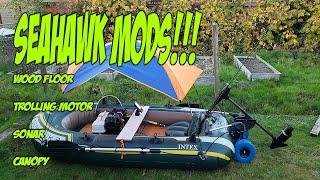 Intex Seahawk 3 raft mods!! Wood floor, electric trolling motor, sonar, more!