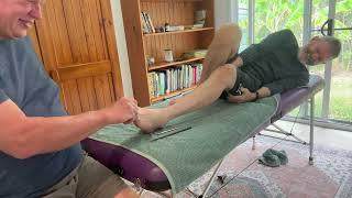 Deep Foot Massage with tools.  Brandon massaging Mike 26 Raynor Massage