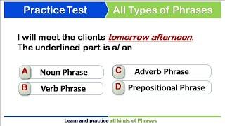 Quiz on Types of Phrases | Test your knowledge of Phrases | Phrases Test in English Grammar