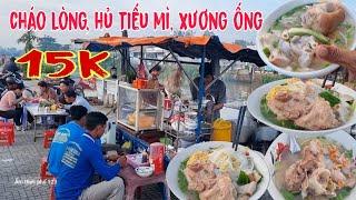 Khách đông khủng khiếp tại xe cháo lòng, hủ tiếu mì xương ống miền quê giá rẻ 15k nằm ven sông